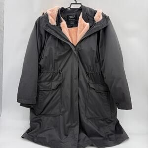 TORRID Grey Twill Park Pink Faux Fur Parka Size 5X Full Zip Hood 3-In-1 Jacket